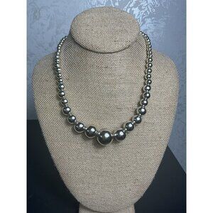 Vintage Silver Tone Beaded Necklace Statement Jewelry